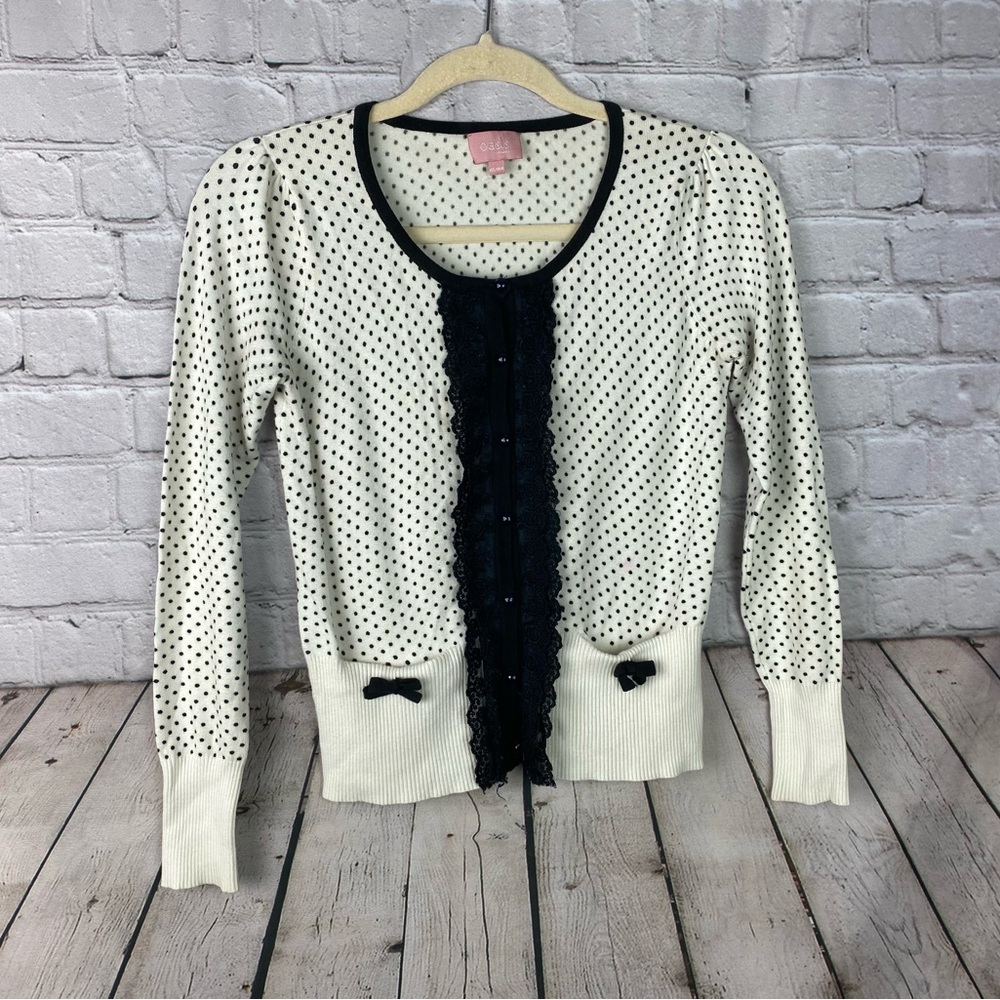 Oasis London Womens XXS/XS Pinup Rockabilly Polka Dot Cardigan Sweater Pockets